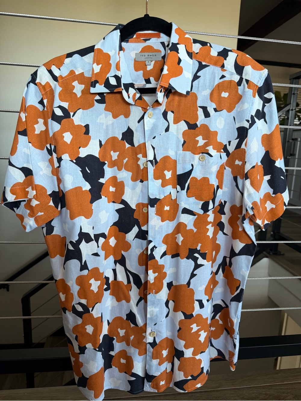 Ted Baker Orange & Black Floral Short-Sleeve Button-Down Shirt